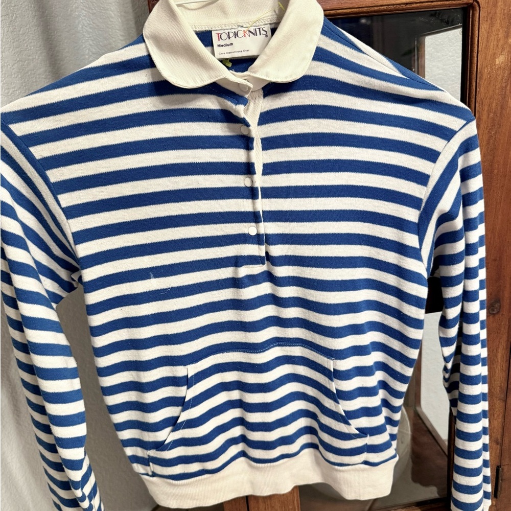 Rugby style Blue and White Striped Polo